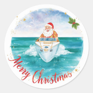 Sticker Rond Santa Sailing – Noël tropical au bord de la mer