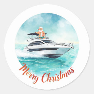 Sticker Rond Santa Sailing – Noël tropical au bord de la mer