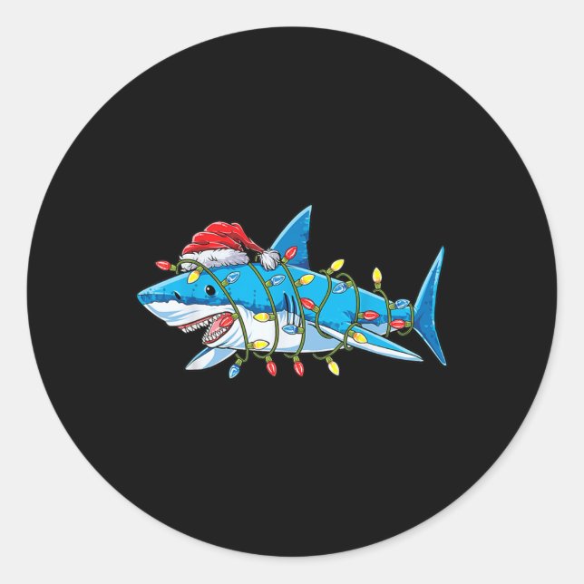 Sticker Rond Santa Shark Christmas Lights Sharkma Tree Xmas Bo (Devant)