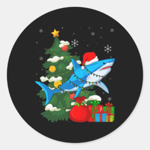 Sticker Rond Santa Shark Christmas Lights Sharkma Tree Xmas Bo
