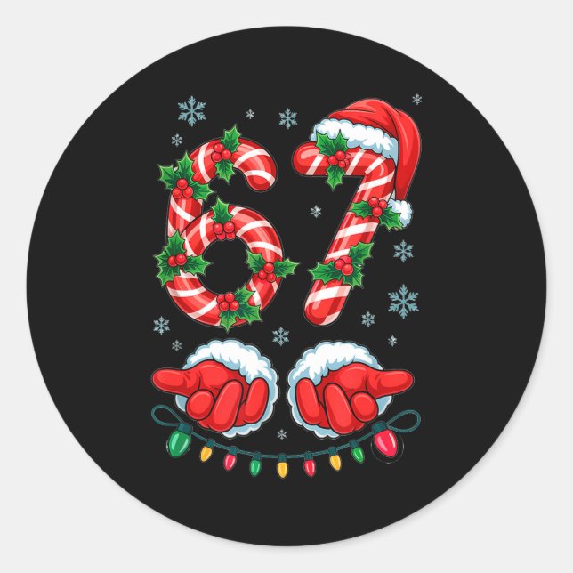 Sticker Rond Santa Six Seven 67 Meme Christmas 67 Candy Cane Ki (Devant)