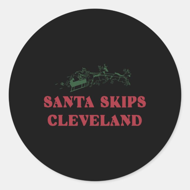 Sticker Rond Santa Skips Cleveland Funny Santa Reindeer Xmas Ch (Devant)