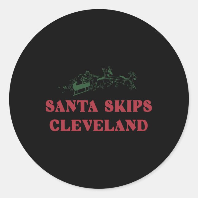 Sticker Rond Santa Skips Cleveland Funny Santa Reindeer Xmas Ch (Devant)