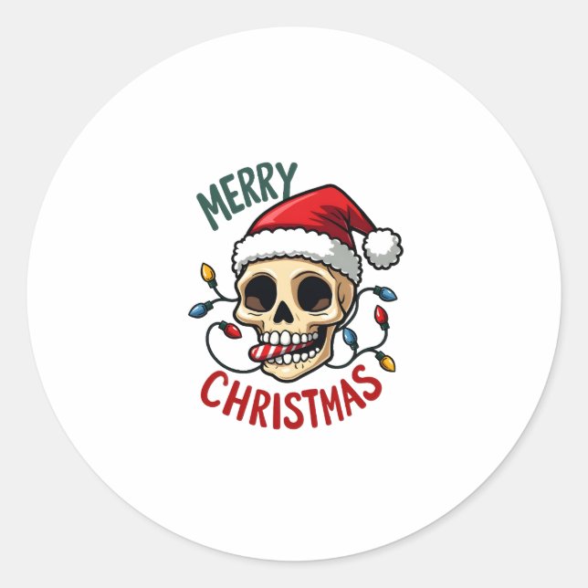 Sticker Rond Santa Skull Hat Merry Christmas Family Matching Bo (Devant)