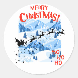 Sticker Rond Santa Sleigh Flight Merry Christmas