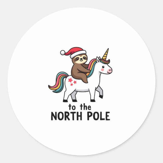 Sticker Rond Santa Sloth Riding Unicorn Funny Girl Christmas T- (Devant)