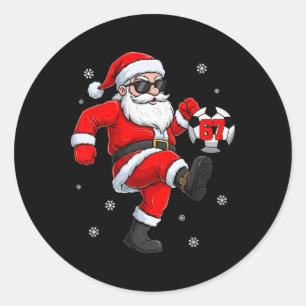 Sticker Rond Santa Soccer Byll Sports Noël Joueur de Football M