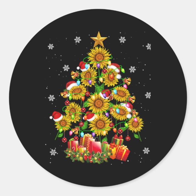 Sticker Rond Santa Sunflower Christmas Tree Xmas Lights Santa S (Devant)
