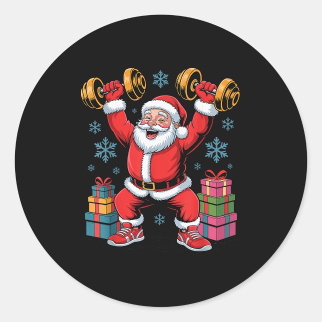 Sticker Rond Santa Weightlifting Fitness Gym Training Christmas (Devant)