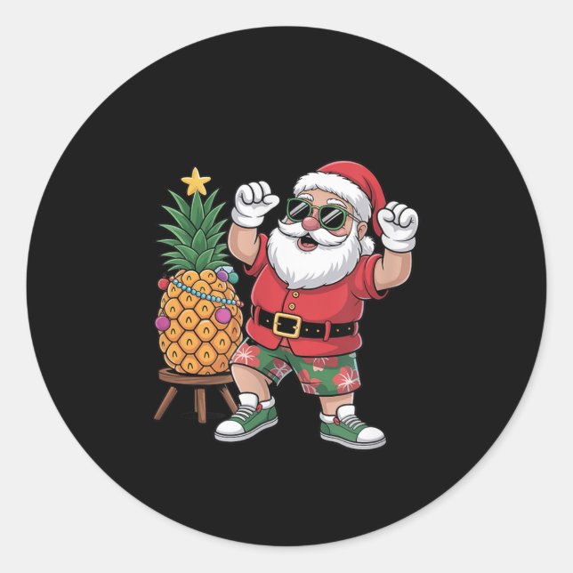 Sticker Rond Santa With Pineapple Christmas Tree In Summer Time (Devant)