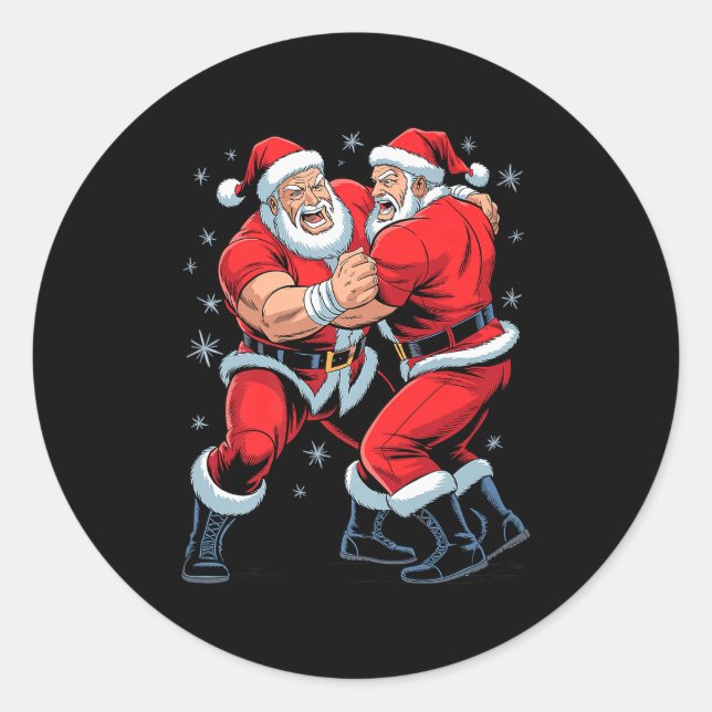 Sticker Rond Santa Wrestling Lover Funny Wrestler Xmas Christma (Devant)