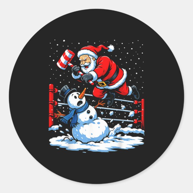 Sticker Rond Santa Xmas Snow Lights Wrestling Funny Wrestling C (Devant)