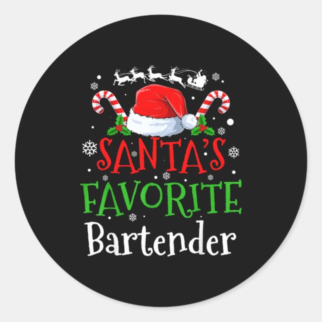 Sticker Rond Santa's Favorite Bartender Christmas Party  (Devant)