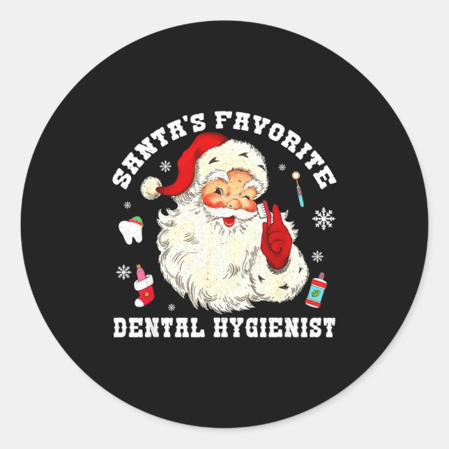 Sticker Rond Santas Favorite Dental Hygienist Christmas Funny G (Devant)