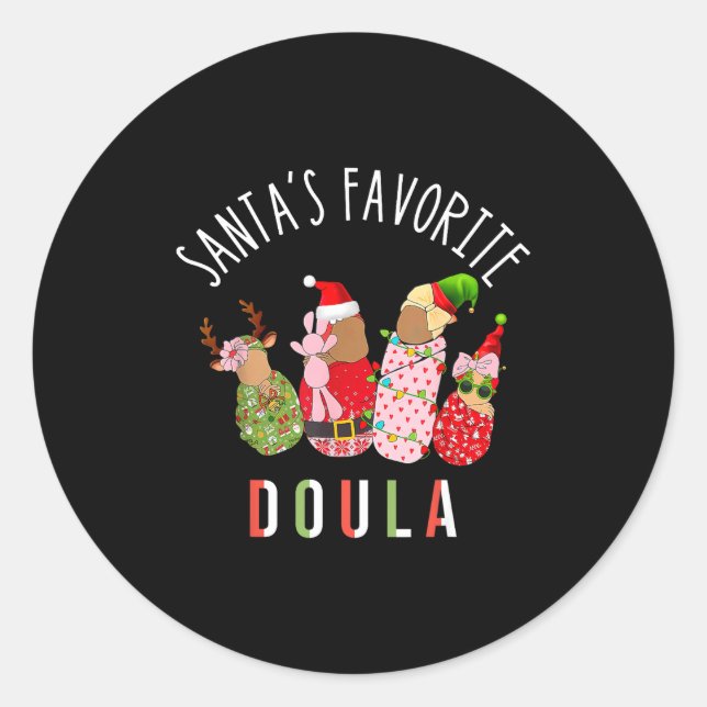 Sticker Rond Santa's Favorite Doula Nurse Christmas Stpartum Mi (Devant)