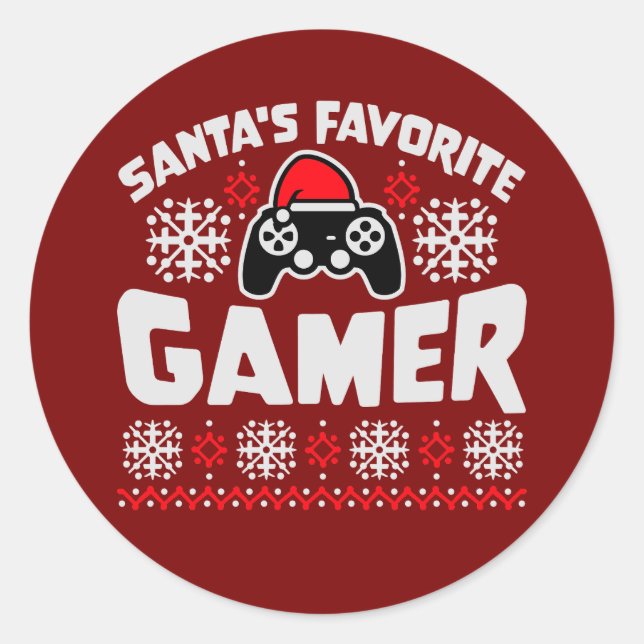Sticker Rond Santa's Favorite Gamer Controller Christmas Gaming (Devant)