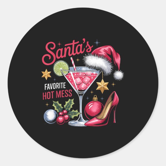 Sticker Rond Santa's Favorite Hot Mess Christmas Martini  (Devant)