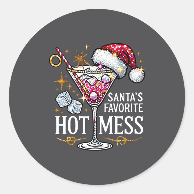 Sticker Rond Santa's Favorite Hot Mess Long Sleeve  (Devant)