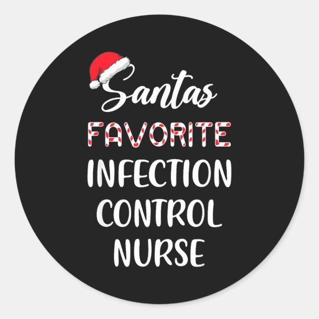 Sticker Rond Santa's Favorite Infection Control Nurse Christmas (Devant)