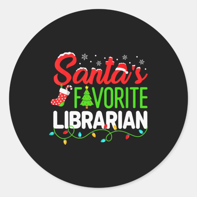 Sticker Rond Santa's Favorite Librarian Christmas Library Book  (Devant)