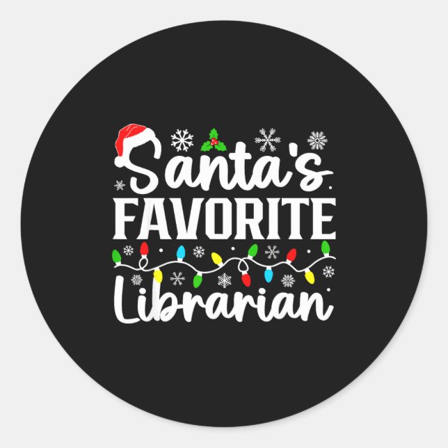 Sticker Rond Santa's Favorite Librarian Funny Christmas Family  (Devant)