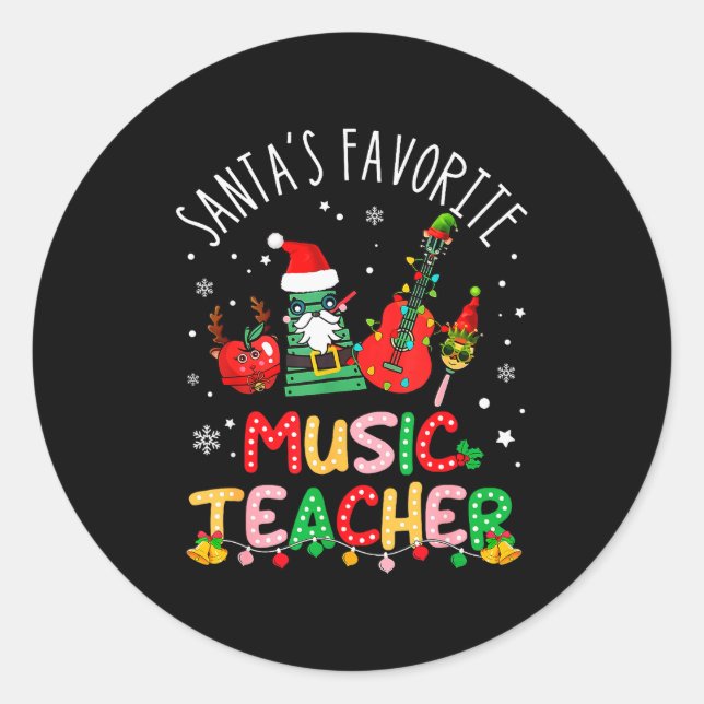 Sticker Rond Santa's Favorite Music Teacher Christmas Santa Hat (Devant)