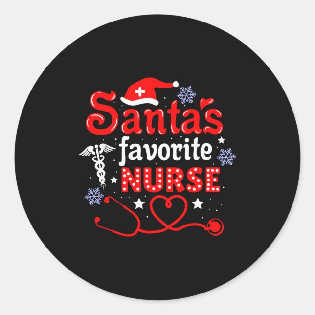 Sticker Rond Santa's Favorite Nurse Christmas Short Sleeve  (Devant)