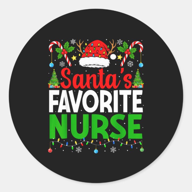 Sticker Rond Santas Favorite Nurse Rn Christmas Nursing Christm (Devant)