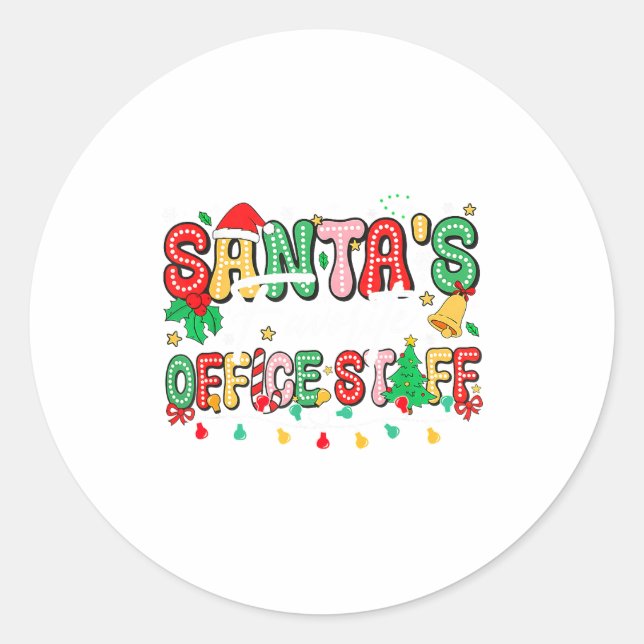 Sticker Rond Santa's Favorite Office Staff Christmas Lights San (Devant)