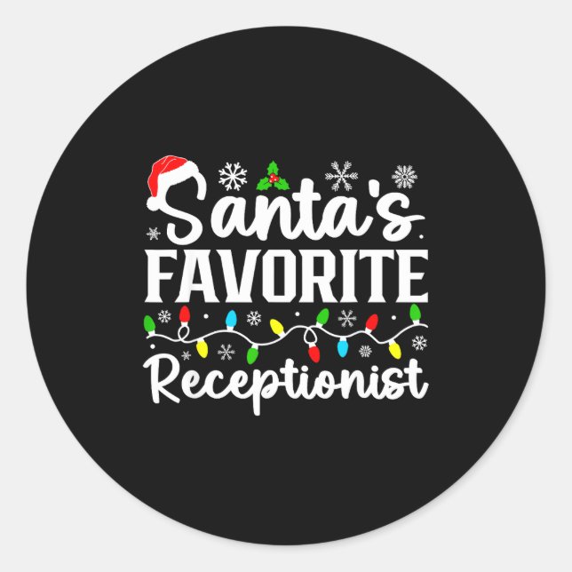 Sticker Rond Santa's Favorite Receptionist Christmas Family Mat (Devant)
