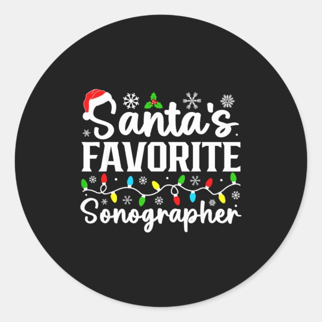 Sticker Rond Santa's Favorite Sonographer Funny Christmas Famil (Devant)