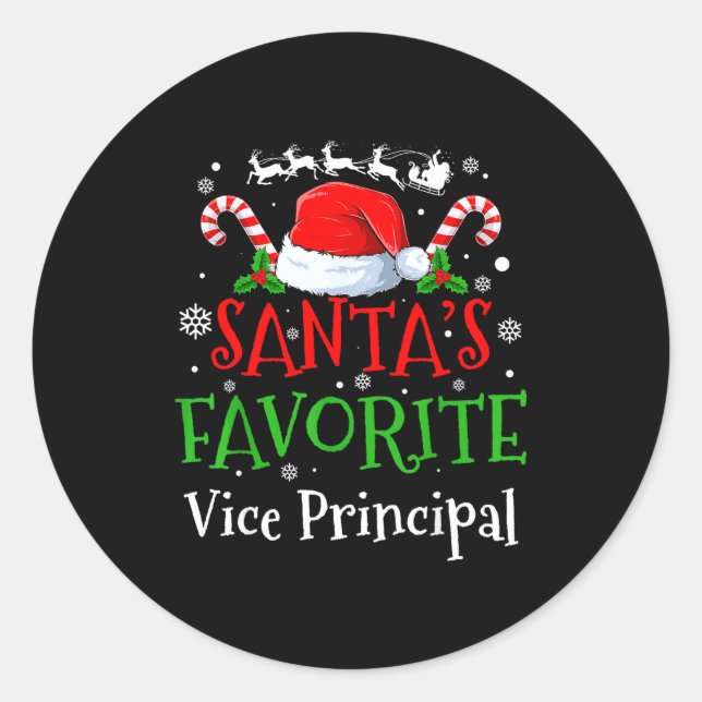 Sticker Rond Santa's Favorite Vice Principal Christmas Party  (Devant)