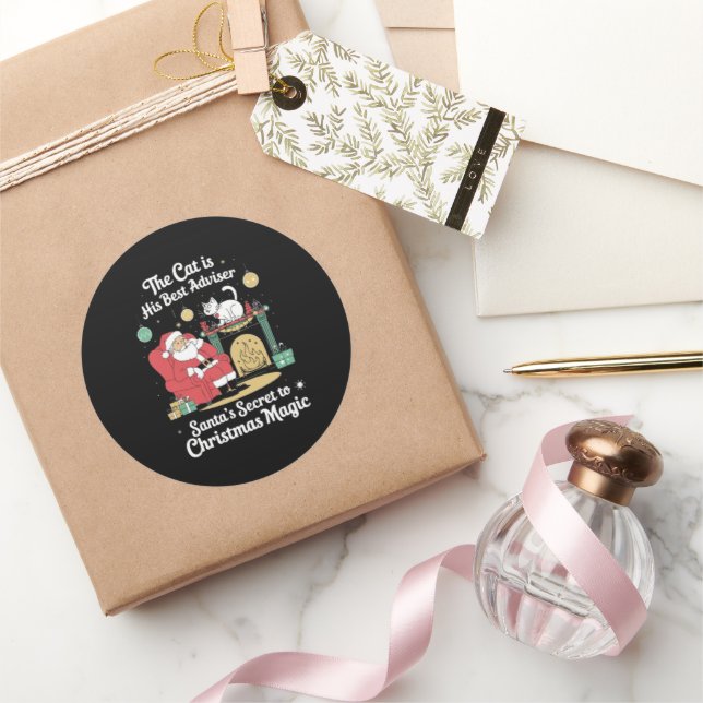 Sticker Rond Santa's Feline Advisor (Cadeaux)