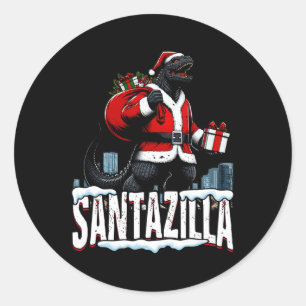 Sticker Rond Santazilla Kaiju Santa Noël Monstre Japonais 