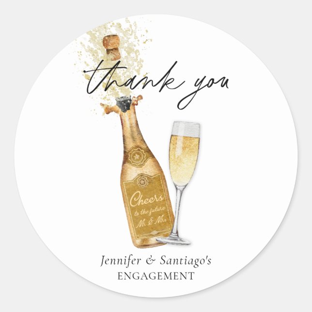 Sticker Rond Santé Champagne Fiançailles Merci (Devant)