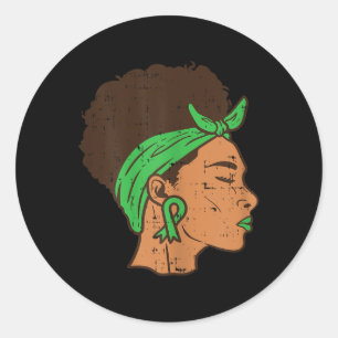 Sticker Rond Santé Mentale Afro Green Ribbon Sensibilisation Fe