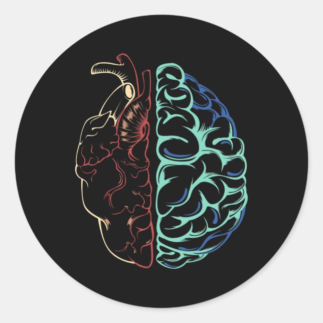Sticker Rond Santé mentale Cerveau Coeur Neurodiversité Émotion (Devant)