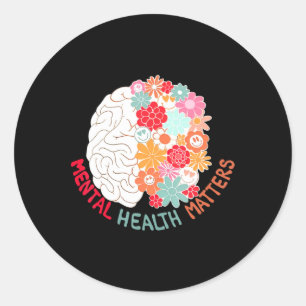 Sticker Rond Santé Mentale Fleur Cerveau Sensibilisation Au Sui