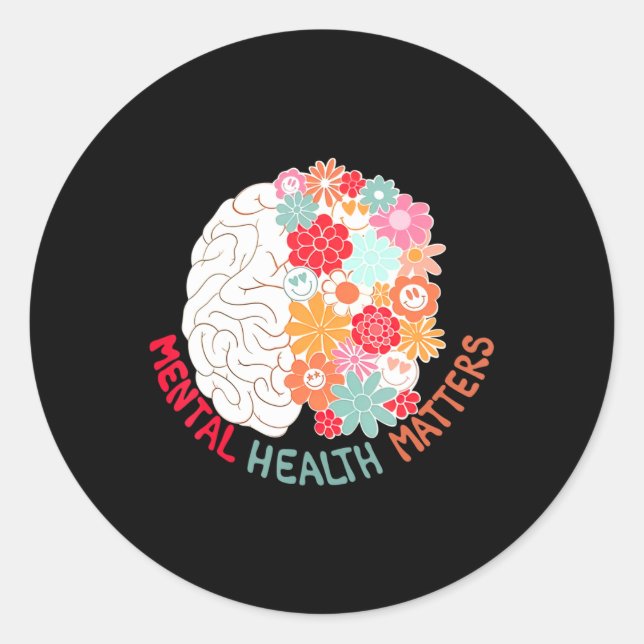 Sticker Rond Santé Mentale Fleur Cerveau Sensibilisation Au Sui (Devant)