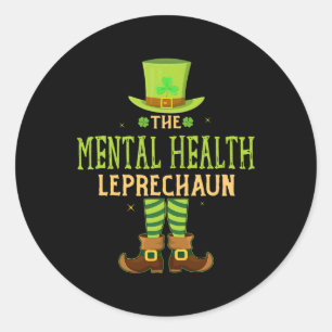Sticker Rond Santé mentale Leprechaun Fun Matching St Patri