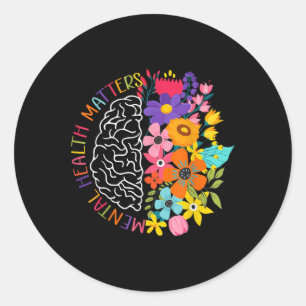 Sticker Rond Santé mentale S Floral Maladie cérébrale humaine S