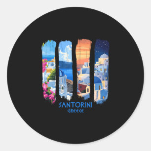 Sticker Rond Santorin Grèce Thira Coup de pinceau Voyage Souven