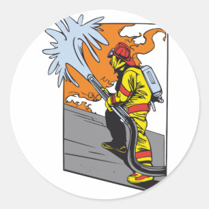 Sticker Rond Sapeur-pompier d'action