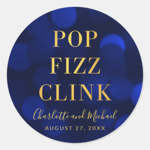 Sticker Rond Saphir Bleu Faux Or Pop Fizz Clink