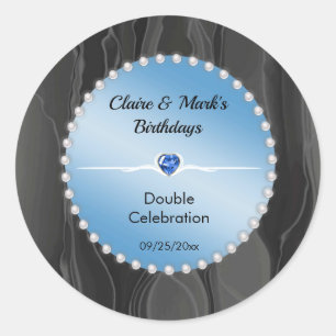 Sticker Rond Saphir Bleu Joint Anniversaire Soie Noire Rond