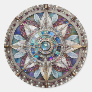 Sticker Rond Saphirs roses et bleus Diamants Perles Mandala