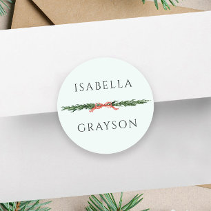 Sticker Rond Sapin de Noël Bordure Vert Menthe