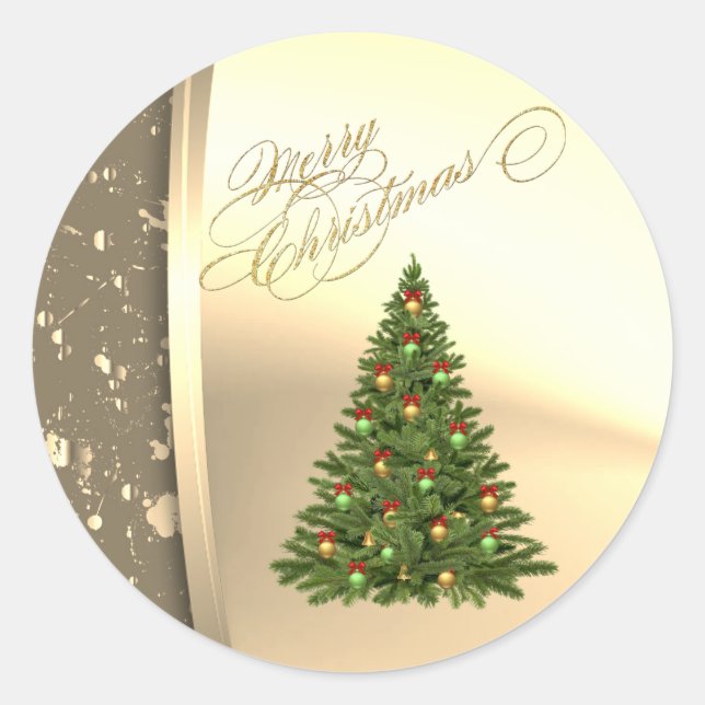 Sticker Rond Sapin de Noël branché, faux or (Devant)
