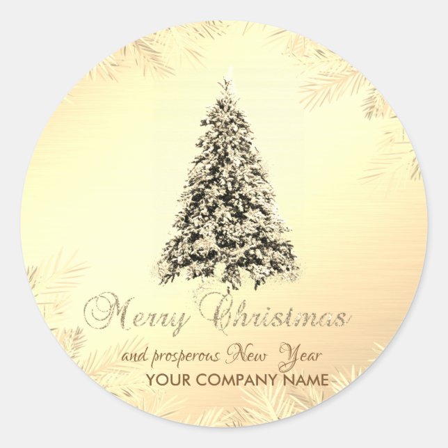 Sticker Rond Sapin de Noël,Branches,Or ,Entreprise  (Devant)
