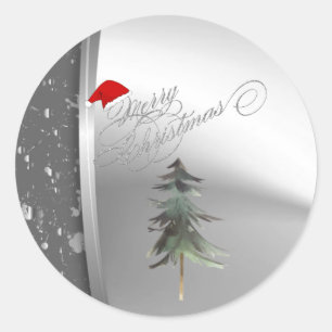 Sticker Rond Sapin de Noël,Chapeau de Père Noël, Argent